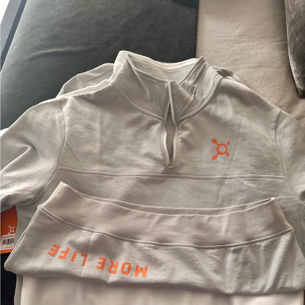 Orangetheory light gray and Orange terry cloth Quarter-Zip Top